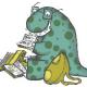 Roary Dinosaur Mascot reading a book